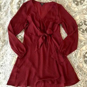 Express Wine Colored Satin Wrap Dress